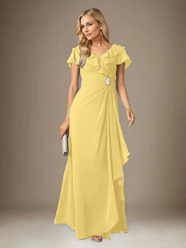Stormy A-Line V-Neck Ruched Chiffon Dress by Dreamylily