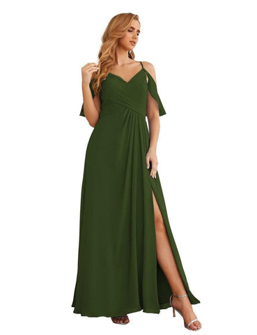 Numbersea Chiffon Cold Shoulder Long Bridesmaid Dresses Plus Size Formal Prom Gowns for Women Party Wedding  SEA28070