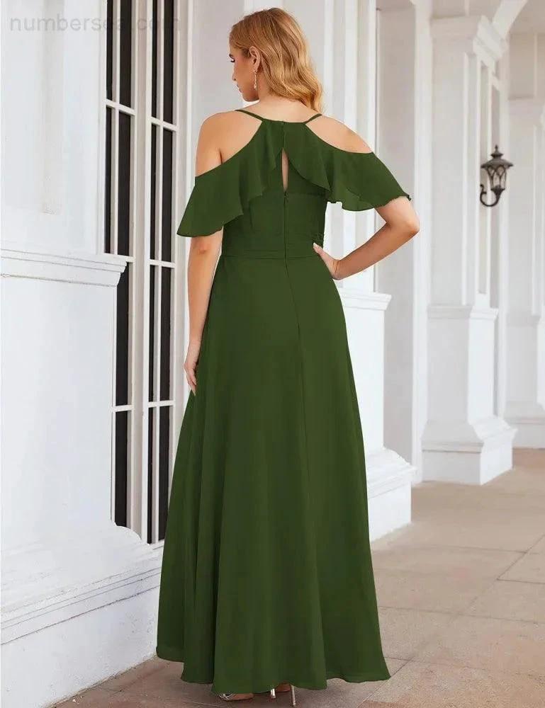 Numbersea Chiffon Cold Shoulder Long Bridesmaid Dresses Plus Size Formal Prom Gowns for Women Party Wedding SEA28070 by numbersea