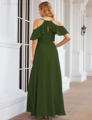 Numbersea Chiffon Cold Shoulder Long Bridesmaid Dresses Plus Size Formal Prom Gowns for Women Party Wedding  SEA28070