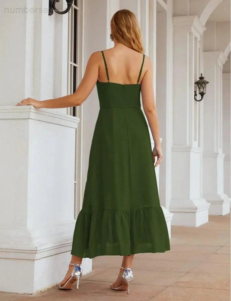 Numbersea Spaghetti Strap Chiffon Bridesmaid Dress Ankle Length Formal A Line Cocktail Party Homecoming Dress for Juniors SEA28028 by numbersea