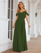 Abiti da damigella d'onore in chiffon con spalle scoperte Numbersea, lunghi maxi formali per ballo e festa per donne SEA28059