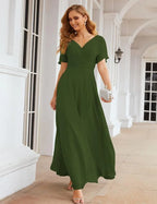 Numbersea Wrap V-Neck Chiffon Bridesmaid Dresses Long Formal Maxi Evening Gown for Wedding Guests  SEA28049