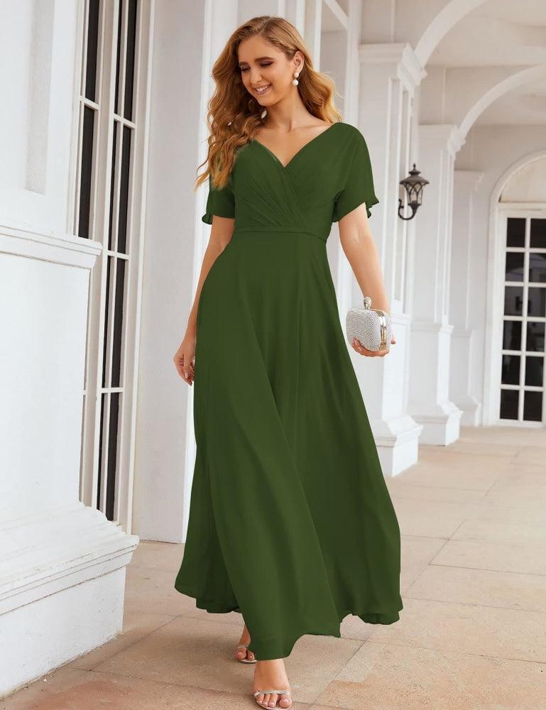 Numbersea Wrap V-Neck Chiffon Bridesmaid Dresses Long Formal Maxi Evening Gown for Wedding Guests  SEA28049