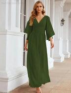 Numbersea Chiffon Bridesmaid Dresses with Split for Women Wedding Long Party Prom Gown Flutter Sleeve SEA28045 by numbersea