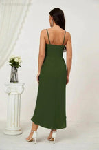 Numbersea Spaghetti Chiffon V Neck Bridesmaid Dress Mid-Length Slit Formal Prom Dress Homecoming Dress 2803 by numbersea