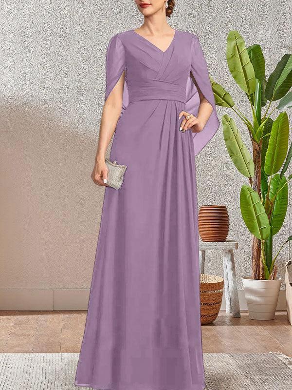 Dark Navy A-Line V-Neck Long Mother of Bride Dress by Dreamylily