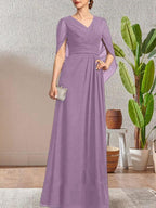 Dark Navy A-Line V-Neck Long Mother of Bride Dress by Dreamylily