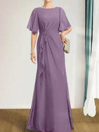 A-line Scoop Floor-Length Chiffon Mother of the Bride Dress With Cascading Ruffles Beading Sequins by Dreamylily