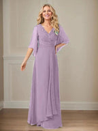 A-Line V-Neck Long Sequins Chiffon Mother Dress by Dreamylily