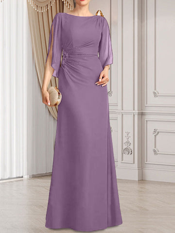 Sheath/Column Scoop Floor-Length Chiffon Mother of the Bride Dress With Pleated Beading