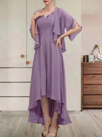 A-line V-Neck Asymmetrical Chiffon Mother of the Bride Dress With Beading Sequins by Dreamylily