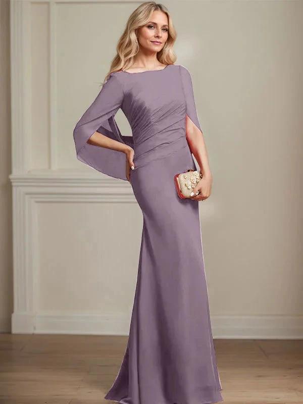 Trumpet/Mermaid Boat Neck Floor-Length Chiffon Mother of the Bride Dress With Pleated by Dreamylily