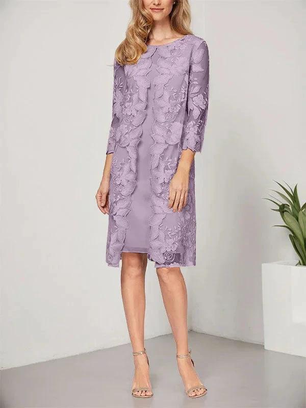 A-line Scoop Knee-Length Chiffon Lace Mother of the Bride Dress With Jacket by Dreamylily