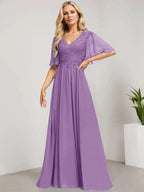 A-line V-Neck Floor-Length Lace Chiffon Mother of the Bride Dress With Sequins by Dreamylily