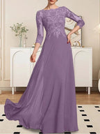A-line Scoop Floor-Length Lace Chiffon Mother of the Bride Dress With Sequins by Dreamylily