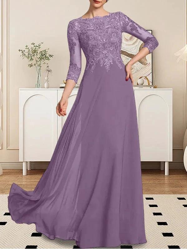 A-line Scoop Floor-Length Lace Chiffon Mother of the Bride Dress With Sequins by Dreamylily