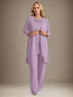 Chiffon Scoop Long Sleeves Mother Of The Bride Pantsuits With Jacket by Dreamylily