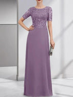 A-line Scoop Floor-Length Lace Chiffon Mother of the Bride Dress With Sequins by Dreamylily