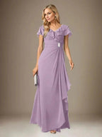 Stormy A-Line V-Neck Ruched Chiffon Dress by Dreamylily