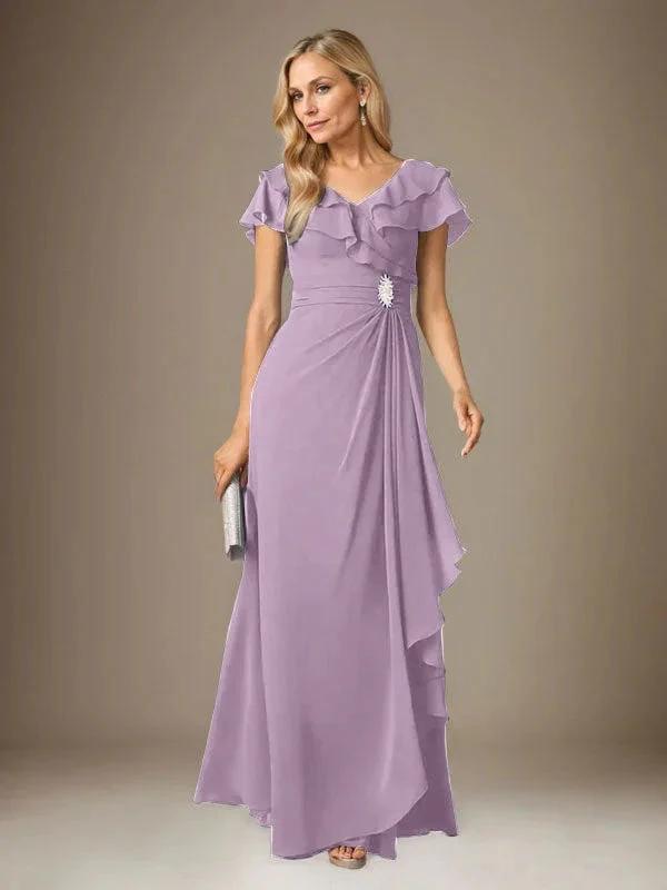Stormy A-Line V-Neck Ruched Chiffon Dress by Dreamylily