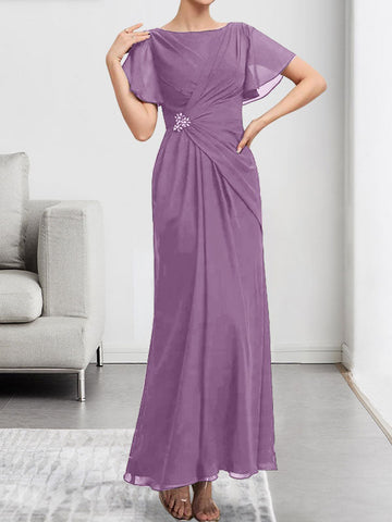 A-line Scoop Ankle-Length Chiffon Mother of the Bride Dress With Beading Pleated