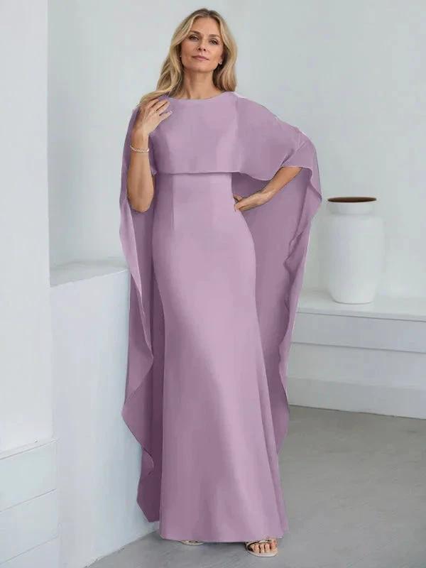 Sheath Scoop Floor-Length Chiffon Mother of the Bride Dress With Cascading Ruffles by Dreamylily