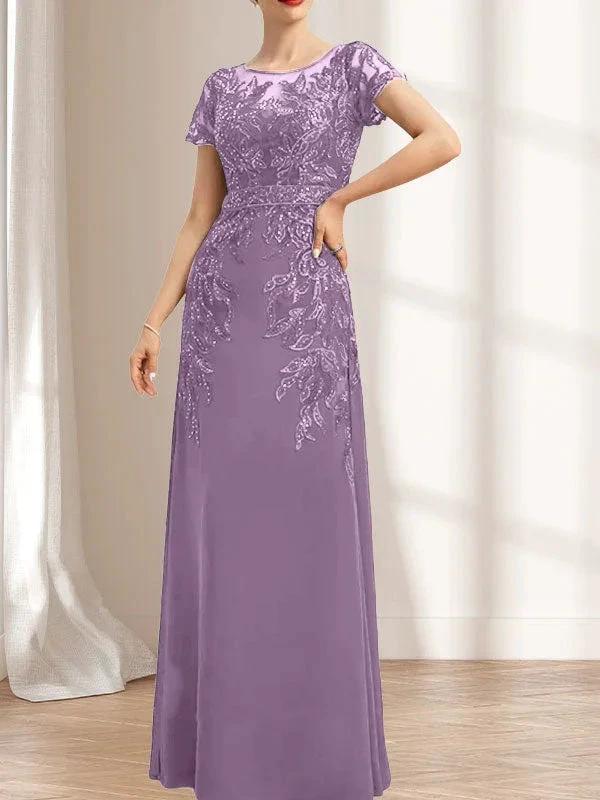 Sheath/Column Scoop Illusion Floor-Length Lace Chiffon Mother of the Bride Dress With Sequins by Dreamylily