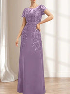 Sheath/Column Scoop Illusion Floor-Length Lace Chiffon Mother of the Bride Dress With Sequins by Dreamylily