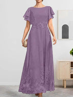 A-line Scoop Ankle-Length Lace Chiffon Mother of the Bride Dress With Sequins by Dreamylily