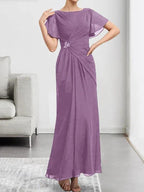 A-line Scoop Illusion Tea-Length Chiffon Lace Mother of the Bride Dress With Beading Sequins by Dreamylily