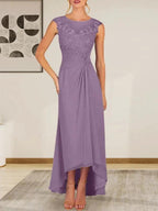 Champagne A-Line Scoop Lace Chiffon Dress by Dreamylily