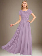 A-Line Scoop Floor-Length Chiffon Mother of the Bride Dress With Applique & Sequins by Dreamylily