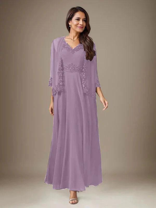 Plum A-Line Sequins Chiffon Dress by Dreamylily