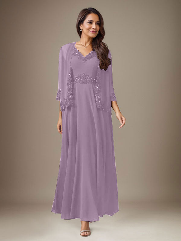Plum A-Line Sequins Chiffon Dress