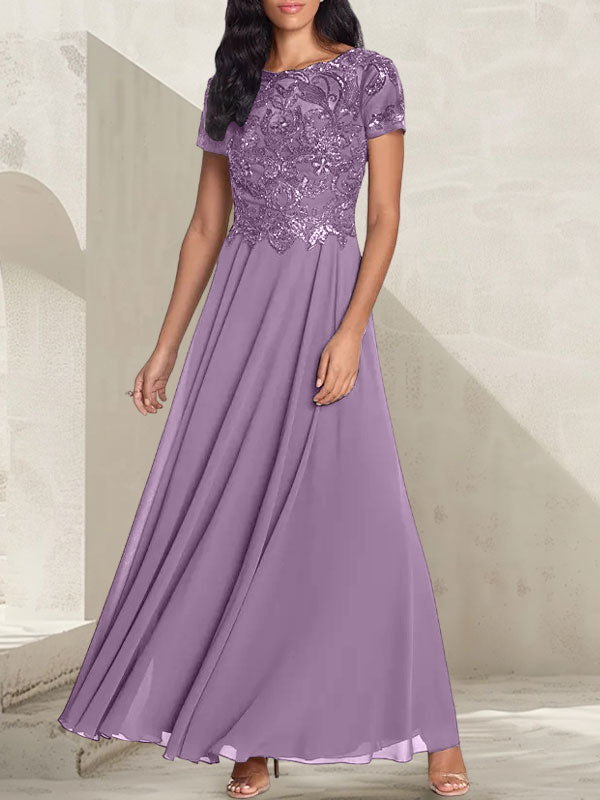 Charcoal Grey A-Line Scoop Long Mother of the Bride Dress With Beadings