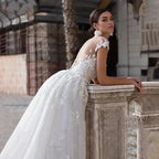 Mermaid 2 In 1 Wedding Dress Tulle Scoop Cap Sleeves Backless Lace Appliques Bridal Gowns With Detachable Train свадебное платье by payinti