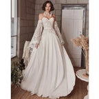 Mermaid Bohemian Wedding Dresses Women's Lace Flare Sleeve Elegant Sweetheart Strapless Chiffon Bridal Gowns A-Line Robe Vestido by payinti
