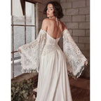 Mermaid Bohemian Wedding Dresses Women's Lace Flare Sleeve Elegant Sweetheart Strapless Chiffon Bridal Gowns A-Line Robe Vestido by payinti