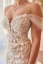 Mermaid Fabulous Tulle Sweetheart Off-The-Shoulder Floor-Length Wedding Dresses with Appliques by misshow.com