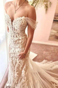 Mermaid Fabulous Tulle Sweetheart Off-The-Shoulder Floor-Length Wedding Dresses with Appliques by misshow.com