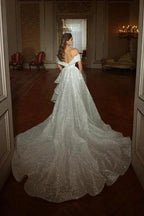 Mermaid Floor-Length Off-The-Shoulder V-Neck Sleeveless A-Line Sequins Wedding Dresses with Ruffles by misshow.com