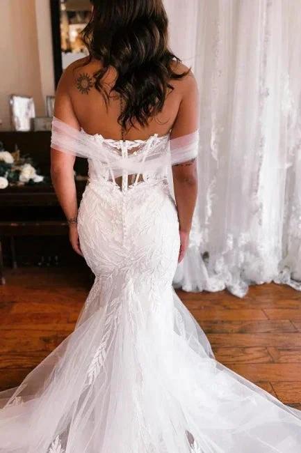 Mermaid Floor-Length Sweetheart Strapless Off-The-Shoulder Wedding Dresses with Appliques by misshow.com