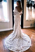Mermaid Lace Long Sleeves Elegant Wedding Dress by misshow.com