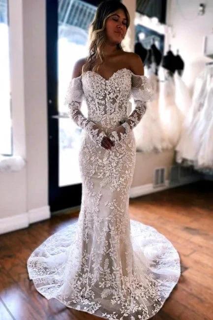 Mermaid Lace Long Sleeves Elegant Wedding Dress by misshow.com