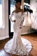 Mermaid Lace Long Sleeves Elegant Wedding Dress by misshow.com