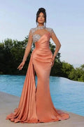 Mermaid Orange Floor-Length High Neck Sweetheart Long Sleeve Prom Dresses with Beadings by misshow.com