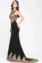 Mermaid Sweep Train Black Sleeveless Evening Dresses with Appliques by misshow.com