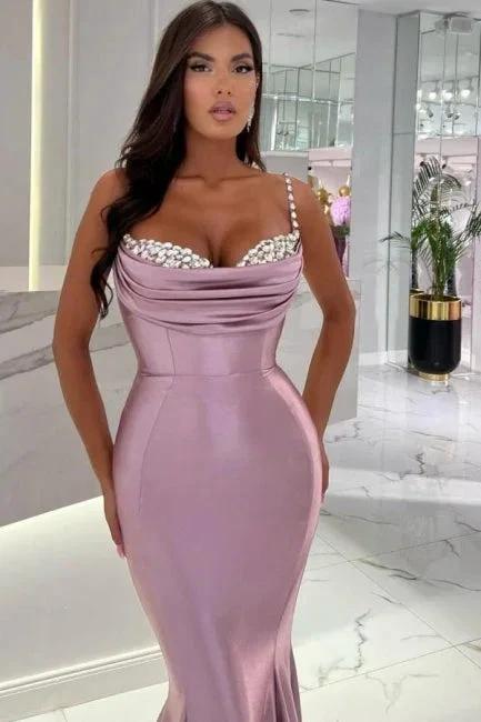 Mermaid Wisteria Ruffles Spaghetti Straps Floor-Length Sweetheart Stain Sleeveless Prom Dresses with Beadings by misshow.com