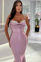 Mermaid Wisteria Ruffles Spaghetti Straps Floor-Length Sweetheart Stain Sleeveless Prom Dresses with Beadings by misshow.com